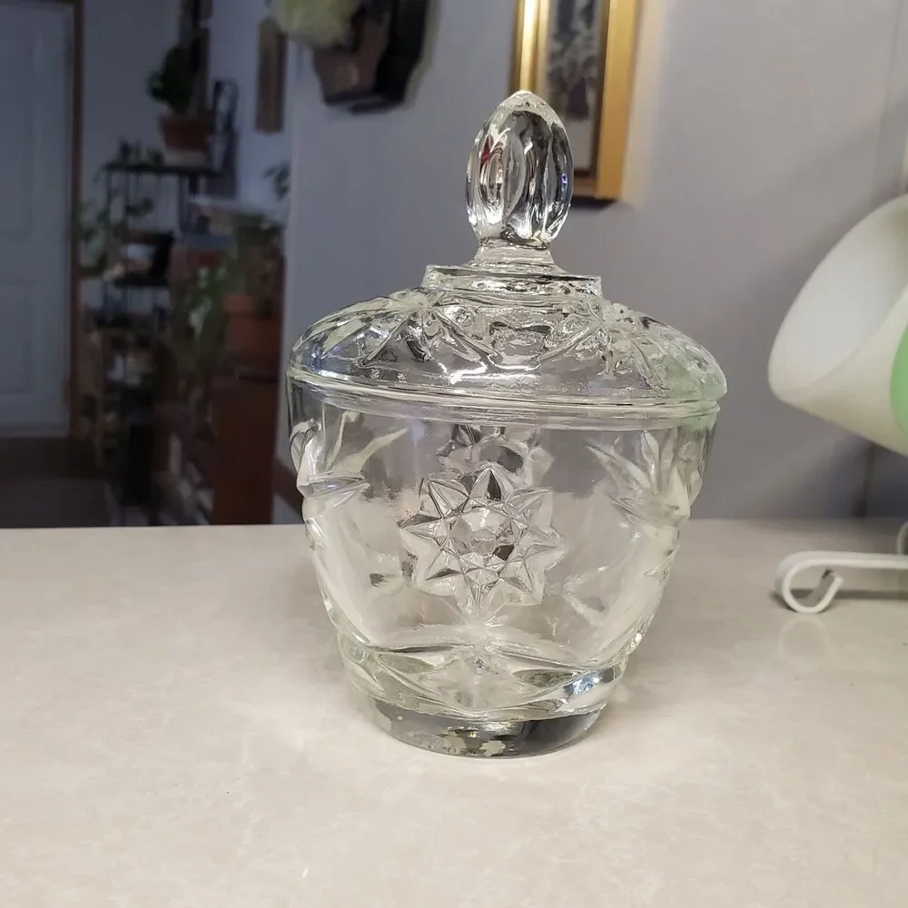 Anchor Hocking Early American Prescut Glass EAPC Clear Sugar Bowl, Lid & Creamer